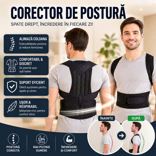 Corector de Postură Unisex Premium – Spate Drept, Umeri Aliniați și Confort Zilnic