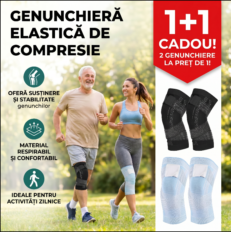 2 Genunchiere Elastice de Compresie 3D - 1+1 Set GRATIS