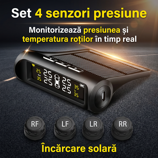 Set 4 Senzori Presiune & Temperatură Roți cu Încărcare Solară